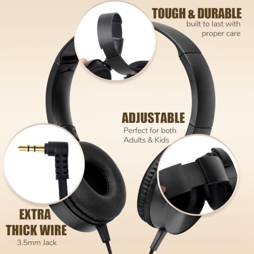 8 Pack Classroom Headphones Bulk, Headphones for Kids, Students On Ear Headsets, 3.5mm Jack Over-Ear Headphones Wired School Supplies, Adjustable Fit