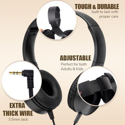 8 Pack Classroom Headphones Bulk, Headphones for Kids, Students On Ear Headsets, 3.5mm Jack Over-Ear Headphones Wired School Supplies, Adjustable Fit
