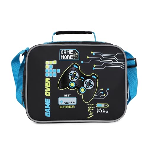 Kids Rolling Backpack for Boys, 5 PCS Cartoon Wheeled Backpack Set with Lunch Bag & Pencil Case, Durable Backpack with Wheels for School, Travel & Daily Use (Blue) - color: Game Black