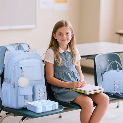 Scothen Backpack for Girls with Bento Lunch Box Set, School Bag Bookbag for Teens Girls Kids Student, 43oz Lunch Containers Lunchbox, Insulated Lunch Bag & Pencial Case, Back to School Gifts - color: Blue