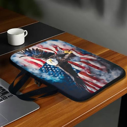 American Flag Eagle 10 Inch Laptop Sleeve Patriotic Computer Bag with Handle, Waterproof Handbag Zipper Tablet Cover Laptop Tote Bag Carrying Case for Office School 4th of July - color: American Flag Eagle, size: 10 Inch