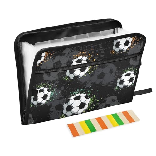 Grunge Urban Soccer Ball File Folders, Plastic Folders with 13 Pockets, Expandable File Folder for Documents School Students Office, Aesthetic Folder with Labels A4 Letter Size - color: Multicolor 19