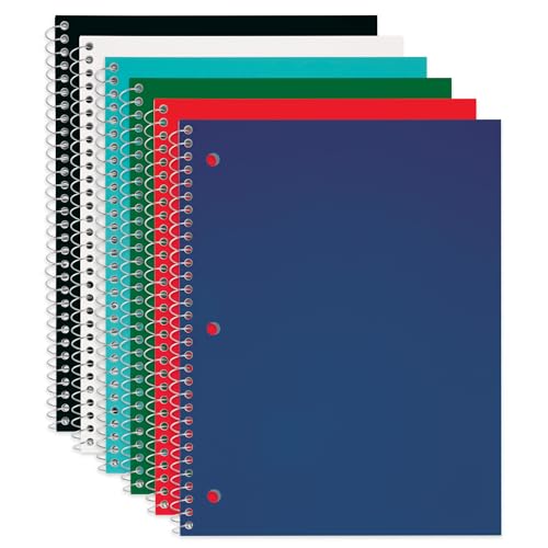 Just Basics® Poly Spiral Notebook, 8" x 10-1/2", 1 Subject, College Ruled, 70 Sheets, Assorted, Pack Of 6