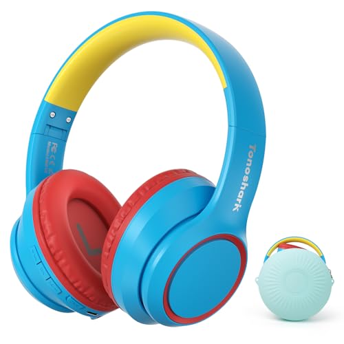 TONOSHARK Kids Bluetooth Headphones with Active Noise Cancelling, Wireless Over-Ear Headphones for Boys Girls, Foldable, Adjustable,for School Trave (Blue red) - color: blue red