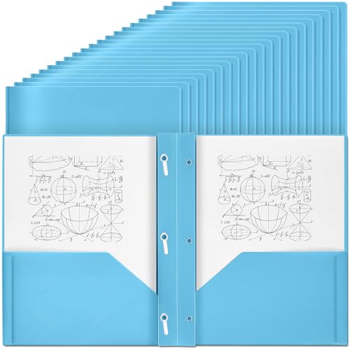 Yeaqee 150 Pack Plastic Folders with Prongs Heavy Duty Plastic 2 Pocket Folder with 3 Prongs, Business Card Slot for Back to School Office Home 11.6 x 9.5 Inch (Light Blue) - color: Light Blue