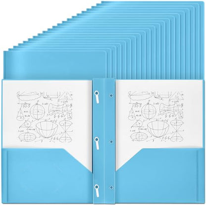 Yeaqee 150 Pack Plastic Folders with Prongs Heavy Duty Plastic 2 Pocket Folder with 3 Prongs, Business Card Slot for Back to School Office Home 11.6 x 9.5 Inch (Light Blue) - color: Light Blue