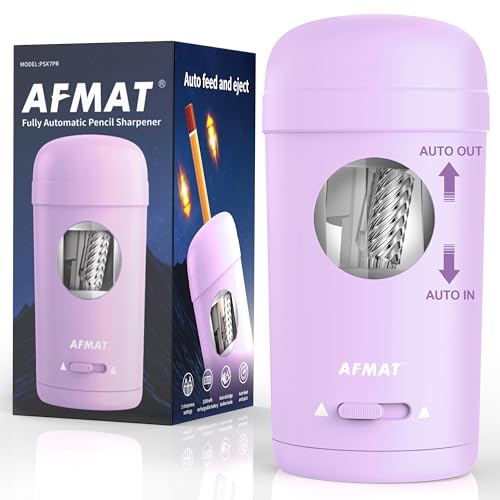 AFMAT Electric Pencil Sharpener, Fully Automatic Pencil Sharpener for 7-8mm Pencils & Colored Pencil, Auto in & Out, Rechargeable Vertical Hands-Free Sharpeners for Classroom/Home/Office PSX7(Purple) - color: Purple