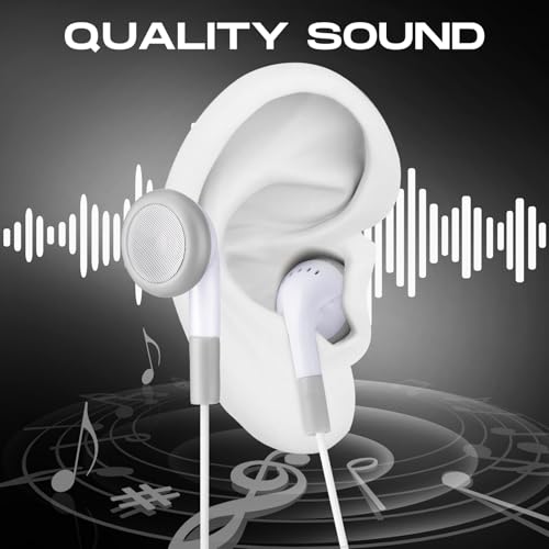 Kanayu 100 Pack Earbuds Bulk Earphones for Classroom, Student Wired Earbuds Headphones Without Mic, Earphones Bulk for Adults School Library Laptop, Individually Bagged (White) - color: White