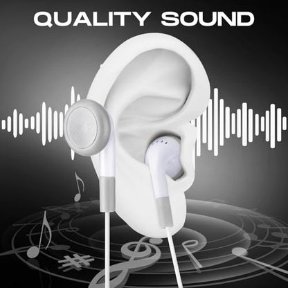 Kanayu 100 Pack Earbuds Bulk Earphones for Classroom, Student Wired Earbuds Headphones Without Mic, Earphones Bulk for Adults School Library Laptop, Individually Bagged (White) - color: White
