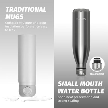 WATERSY Stainless Steel water bottles,17oz/500ml Insulated Water Bottles,Sliver metal water bottle Keeps Drink Cold and Hot,BPA Free kids water bottles for School,Gym,Travel,Sports - color: Metal