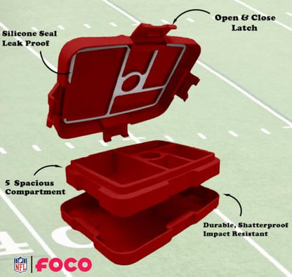 FOCO NFL Unisex-Adult Officially Licensed 2-Tone Big Logo Team Color Football Leak Proof 5 Compartment Bento Lunch Box - Atlanta Falcons - color: Atlanta Falcons