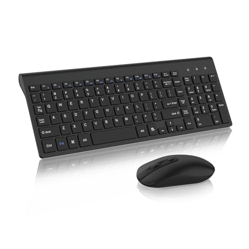 cimetech Wireless Keyboard and Mouse Combo, Compact Silent Ergonomic Scissor Switch Keyboard and Optical Mouse Set, 2.4G Lag-Free Cordless Keyboard Mice for Computer, Mac, Laptop, PC, Windows - Black - color: Black Black