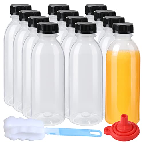 zmybcpack 12 Pack 450ml (Approach 16 OZ) PP Heat-Resistant Plastic Juice Bottles With Caps-Plastic Smoothie Bottles-Reusable Bulk Beverage Containers with Lids For Juice, Beverage(Dishwasher Safe) | Heat-Resistant Plastic Smoothie Bottles with lids, Reusa