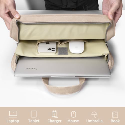 Protective Sleeve Case Bag Compatible with MacBook Pro 16 Inch, 15.6 inch, HP, Dell, Acer Aspire, Asus Notebook, Computer Bag with Shoulder Strap,Pocket,Handle, Khaki - color: Khaki, size: 15-16