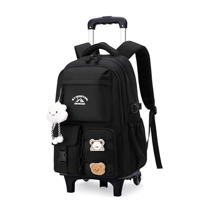 Black Rolling Backpack with Wheels for Girls Boys, Kids Roller Wheeled Backpack Middle School Bag, Trolley Rolling Bookbag on 2 Wheels - color: 2 Wheels Black