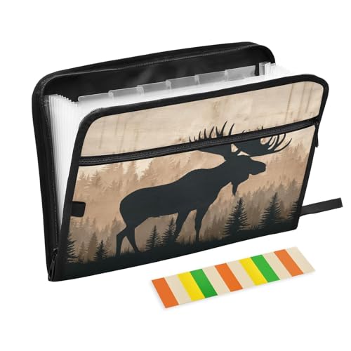 Moose Brown Wood Accordion File Organizer Expanding Document Folder with 13 Pockets Portable File Folder for A4 Letter Size - color: Moose Brown Wood