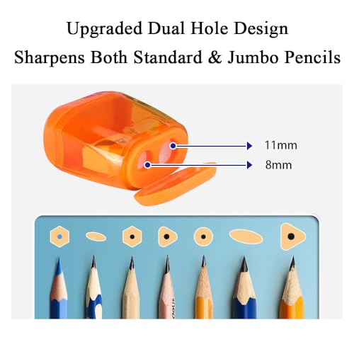 4 Pack Pencil Sharpeners with Lid, Dual Holes Handheld Pencil Sharpener Manual, Mini Sharpener with Shavings Container for School, Office, Classroom Supplies