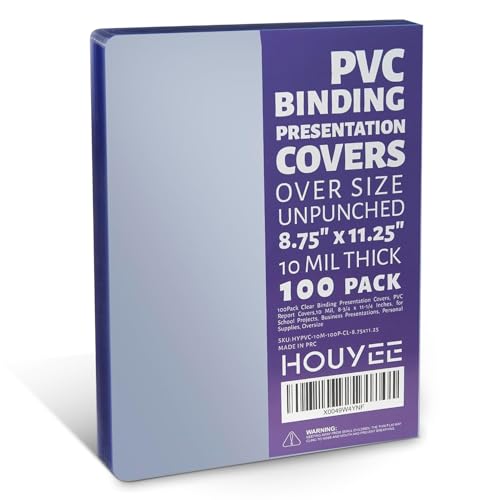 HOUYEE 100 Pack Clear Binding Presentation Covers, PVC Clear Covers for Binding,10 Mil, 8-3/4 x 11-1/4 Inches, for School Projects, Business Presentations, Personal Supplies, Oversize - size: Oversize,10Mil,100P