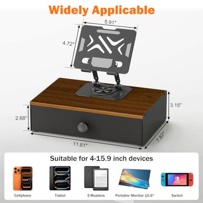 Lyuwanxian 360°Rotation Tablet Holder Stand with Drawer,Adjustable Tablet Stand for Desk,Compatible with 4.7-16.9" iPads, Surface Tablets, Portable Monitors, Kindle & More