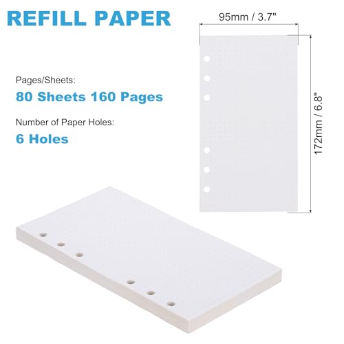 PATIKIL A6 Dot Grid Paper 6-Ring Binder Loose Leaf Planner Filler Paper Planner Inserts, 80 Sheets/160 Pages, Lined - size: A6, style: Dot Grid