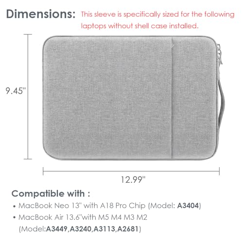 13 Inch Laptop Sleeve Case for MacBook Air 13.6" & MacBook Pro 13.3" | with Handle, WaterProof, with Accessory Pocket, Scratch-resistant, Soft Velvet Lining, for Travel, Home, Office(Gray) - color: Gray