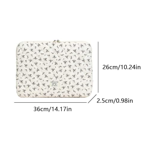 14 inch Maple Leaf Soft Pad Tablet Bag Embroidery Puffy Protective Case Shockproof Cute Quilted Laptop Sleeve Commute Work Study Bag - color: Black Leaf