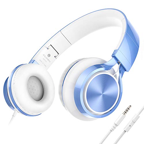 AILIHEN Kids Headphones for School, 3.5mm Wired with Mic for Teens, SkyBlue | On-Ear Headsets with Microphone for Chromebook Laptop Computer, Foldable Adjustable Teen Kids, Corded for Classroom Travel - color: Blue