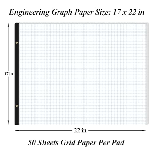 Large Engineering Graph Pad - 22" x 17" Grid Notepad, 4"x4" Graph Paper, 50 Sheets/100 Pages, 100 Gsm Graph Paper for Engineer Architect Designer Mathematician Draftsman - size: 22 x 17 Graph Paper Pad