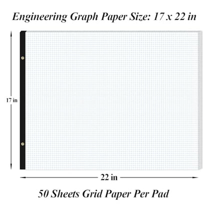 Large Engineering Graph Pad - 22" x 17" Grid Notepad, 4"x4" Graph Paper, 50 Sheets/100 Pages, 100 Gsm Graph Paper for Engineer Architect Designer Mathematician Draftsman - size: 22 x 17 Graph Paper Pad