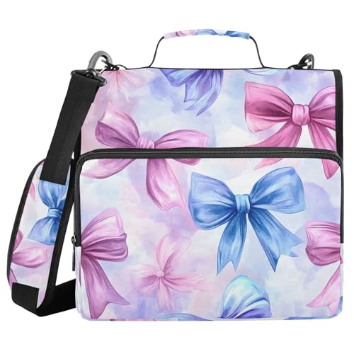 3 Ring Zipper Binder with Shoulder Strap Pink Blue Bow Tie Dye 2 Inch Zippered Binder Bag 500 Sheet Capacity Multi Pockets for School Supplies - color: Multi24