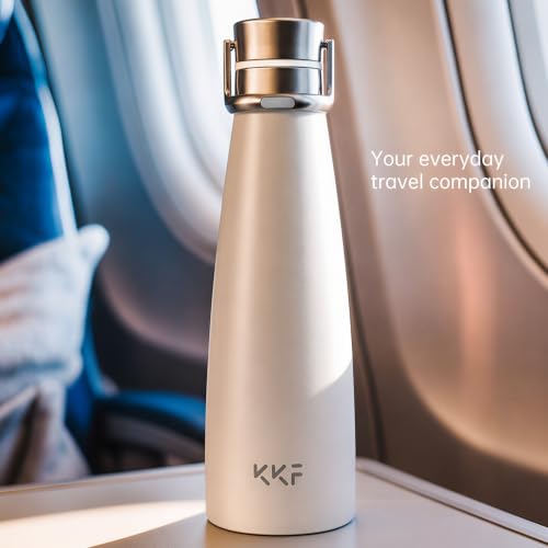 KKF Swag Insulated Water Bottle, Stainless Steel Water Bottle To go White | 16oz, leakproof, 24H cold retention, cup holder fit, non-slip grip & lightweight for camping travel daily use - color: Simple White