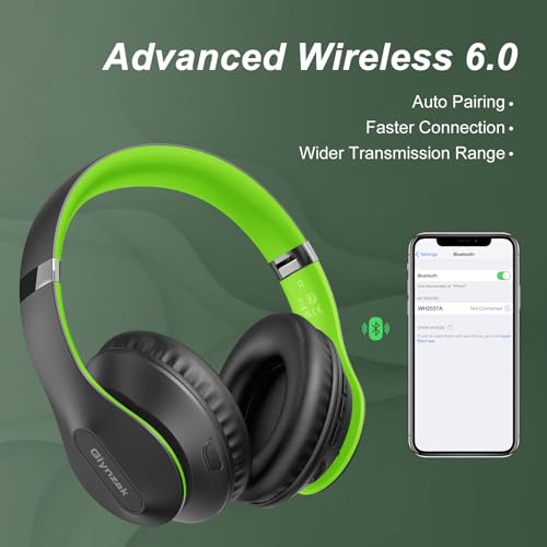 Wireless Bluetooth Headphones Over Ear 65H Playtime HiFi Stereo Headset with Microphone and 6EQ Modes Foldable Bluetooth V6.0 Headphones for Travel Smartphone Computer Laptop - color: Green