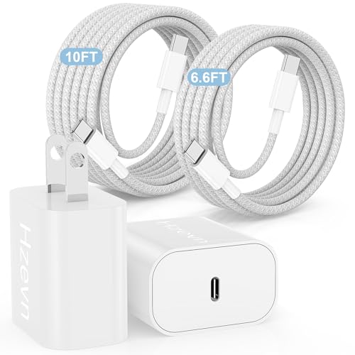 20W USB C Fast Charging for iPhone 17 Air/16/15 Pro Max,3Pack Colorful Mixed Charger Block with Braided Long USB C to C Cables (6/10ft) Compatible with iPhone16/15 Pro/15 Plus/iPad Pro - color: White, size: 20W(6+10)ft