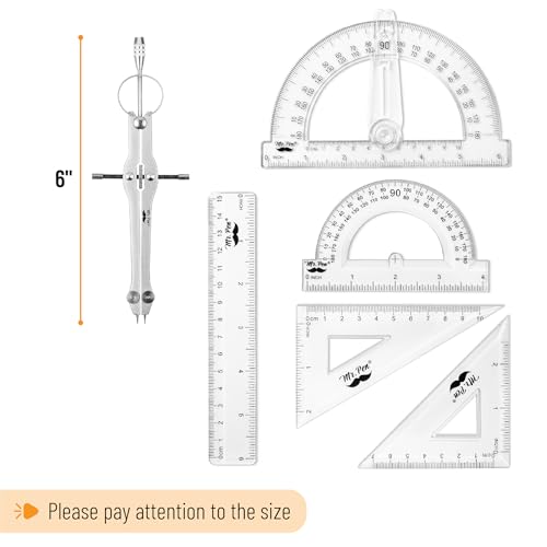 Mr. Pen- Geometry Set, 15 pcs, Light Blue, 6 Inch Swing Arm Protractor | Divider, Set Squares, Ruler, Compasses and Protractor - color: Light Blue