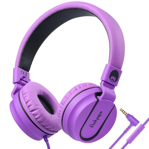 rockpapa 950 Wired Headphones for Kids Girls Boys for School Classroom with Microphone, On-Ear Foldable Corded Headphones with Jack 3.5mm for Laptop Computer Tablet Chromebooks Black Purple - color: Purple/Black