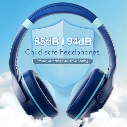 ADOOPE Kids Headphones with Safe 85dB/94dB Volume Limiter for Child/Teens, Foldable HD Stereo Sound Headset for Kindle Kids/fire Tablet/iPad/Laptop, Headphones with Microphone - color: Blue
