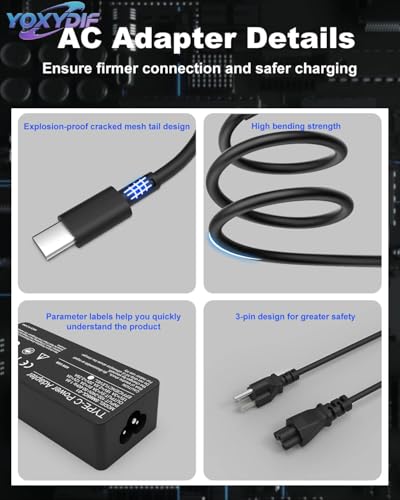 65W USB C Laptop Charger Compatible with Lenovo ThinkPad T14 T14s T15 T16 E14 E15 E16 Gen 5 4 3 2 1 X1 Carbon, Yoga 7i, Chromebook Computer Power Cord AC Adapter