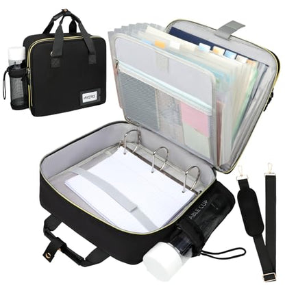 3 Inch D-Ring Zipper Binder Bag for 700 Sheet Capacity& 13 Inch Laptop Compartment, Detachable Zip Up Binder Case with 13 Expanding Pockets Accordion File Organizer for School Office (Black)