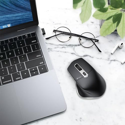 iClever Bluetooth Mouse, Wireless Large Mouse, Multi-Devices Dual Mode, Ergonomic Mice with 5 Adjustable DPI and 7 Buttons, Rechargeable Silent Mice for Laptop, iPad, MacBook, Tablet, PC, Black Grey - color: Black-Silver