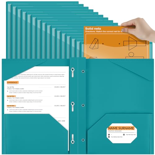 Henoyso 48 Pcs Plastic Folder with Clear Front Pocket and 3 Prongs Heavy Duty Plastic Folders with Card Slot Pocket Folders with Prongs for School Office Home(Teal Green) - color: Teal Green