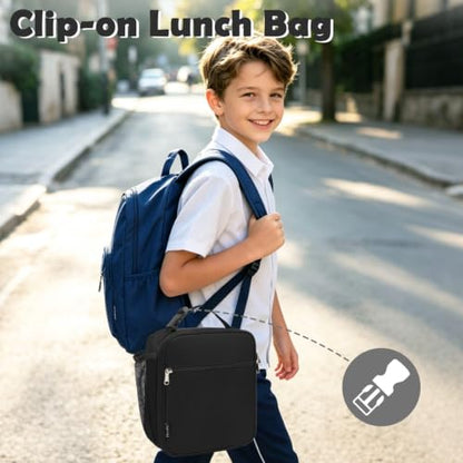 FlowFly Kids Lunch Box Insulated Letter Print Soft Bag Mini Cooler Back to School Thermal Meal Tote Kit for Girls, Boys, Black - color: Black