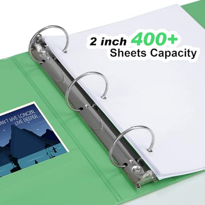 COMIX Standard 3 Ring Binder 2 inch with Clear View Cover, 2" Round Ring View Binder Holds 400 Sheets of US Letter Size Paper, 6 Pack (Sea Green) - color: Sea Green, size: 2 inch