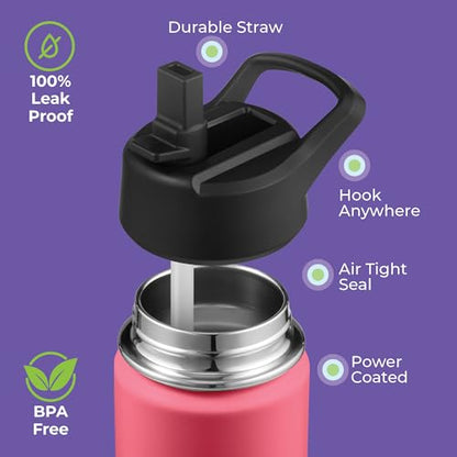 SIPX™ 12 oz Insulated Water Bottle with Straw Lid – Leakproof Stainless Steel, BPA-Free, Easy to Carry – Perfect for School, Camp, Sports & Travel – Red - color: Red