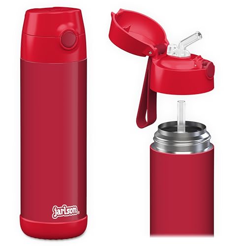Jarlson® Kids Water Bottle CHARLI [18OZ] - Stainless Steel Thermo Bottle with Straw - Insulated, Spill Proof Waterbottle for School & Sports - Thermo Tumbler for Boys & Girls (Red) - color: Red 'Neo', size: 18 Ounces