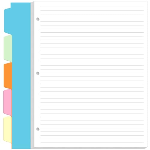 3 Hole Lined Paper for A4 Binder - 50 Sheets/100 Pages Loose Leaf Paper Line Refills, 5 Sheets Dividers, 8.5" x 11" - style: 3-Hole/Folio Size 5