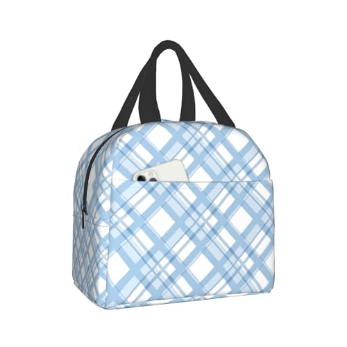 Nerxy Blue Buffalo Plaid Check Lunch Bag Modern Lunch Box 8x5x8.5inch Soft Meal Tote Bag Lunchbox For Women Kids Adults Work School Office Travel Picnic Outdoor - color: Blue