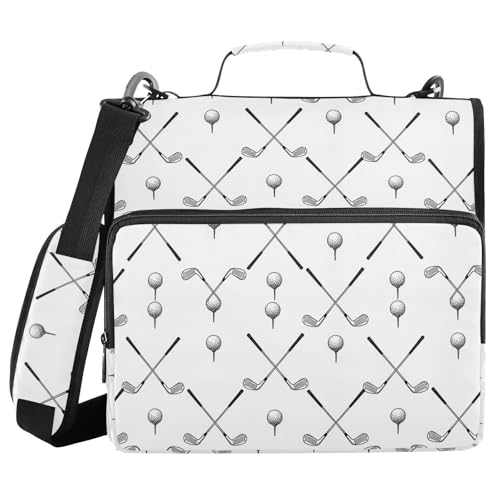 Zipper Binder Bag 3 Ring File Folder Portfolio Organizer Zippered Binder Bags with Strap Fits Laptop Women Men - color: 27-golf Balls White