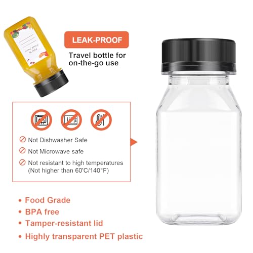 OBKJJ 80pcs 4oz Pcs Juice Bottles, Juice Bottle with Caps Reusable Empty Clear Bottles with Label, Funnel, Brush Bulk Beverage Containers for Juicing, Drinking, Smoothie and Other Beverages (4oz) - size: 4oz