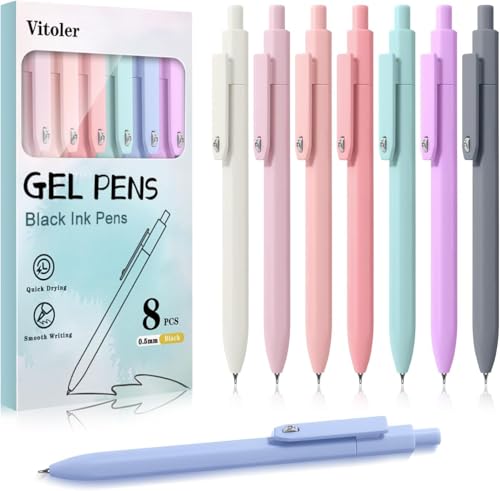 Piochoo 8 Pack Pens, 0.5mm Black Ink Gel Pens,Quick Dry Smooth Writing Morandi Pen Journaling Pen for Office School Supplies for Women Girls Nurse Teacher Gifts - color: Lake ColorsB