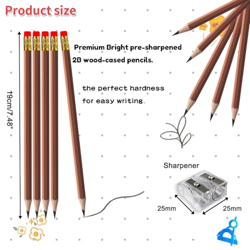 Adhere 25pcs Woodcase Pencils with Eraser Premium Pre-Sharpened Hexagon Graphite 2B pencils ideal for home, office writing including a Free Sharpener (Brown・25pcs) - color: Brown・25pcs